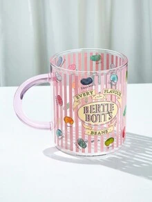 HARRY POTTER X SHEIN 1 Pc Pink Striped & Letter Graphic Glass Mug, Heat & Cold Resistant, Can Hold Milk, Juice Etc. (Straw Not Included),Christmas,Gift Ideas - Pink - View 4