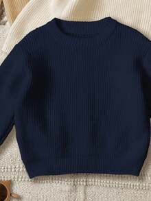 SHEIN 3pcs/Set Baby Boy Casual Loose Fit Round Neck Long Sleeve Sweater Outfit, Suitable For Autumn/Winter