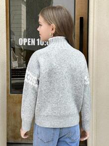 SHEIN Tween 女童休闲针织长袖套头衫