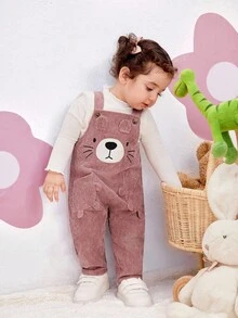 SHEIN Conjunto de ropa de bebé recién nacida niña, pantalones peto con estampado de dibujos animados de pana versátil y linda, mono, para otoño/invierno - Rosa - Ver 9