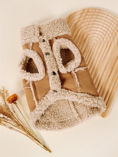 PETSIN 1pc Pet Cotton Padded Coat With Leash, Suitable For Extra Small & Medium Dogs/Cats, Warm For Autumn/Winter Outdoor Use