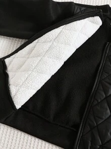 SHEIN 2 件套年轻男孩加厚绗缝夹克和裤子，冬季休闲工作服保暖衬里套装 - 黑色 - 查看 7