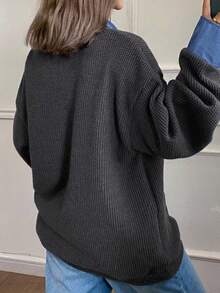 DAZY Women's Contrast Texture Loose Long Sleeve Pullover Sweater, Casual Street Style Fall/Winter - Grey - View 4