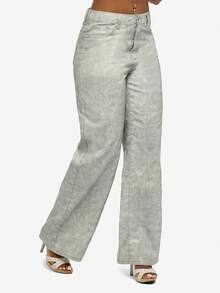 SUMWON WOMEN High Rise Wide Leg Acid Wash Jeans For Women - Vintage Style Full Length Denim Pants With Cargo Pockets - White - View 8