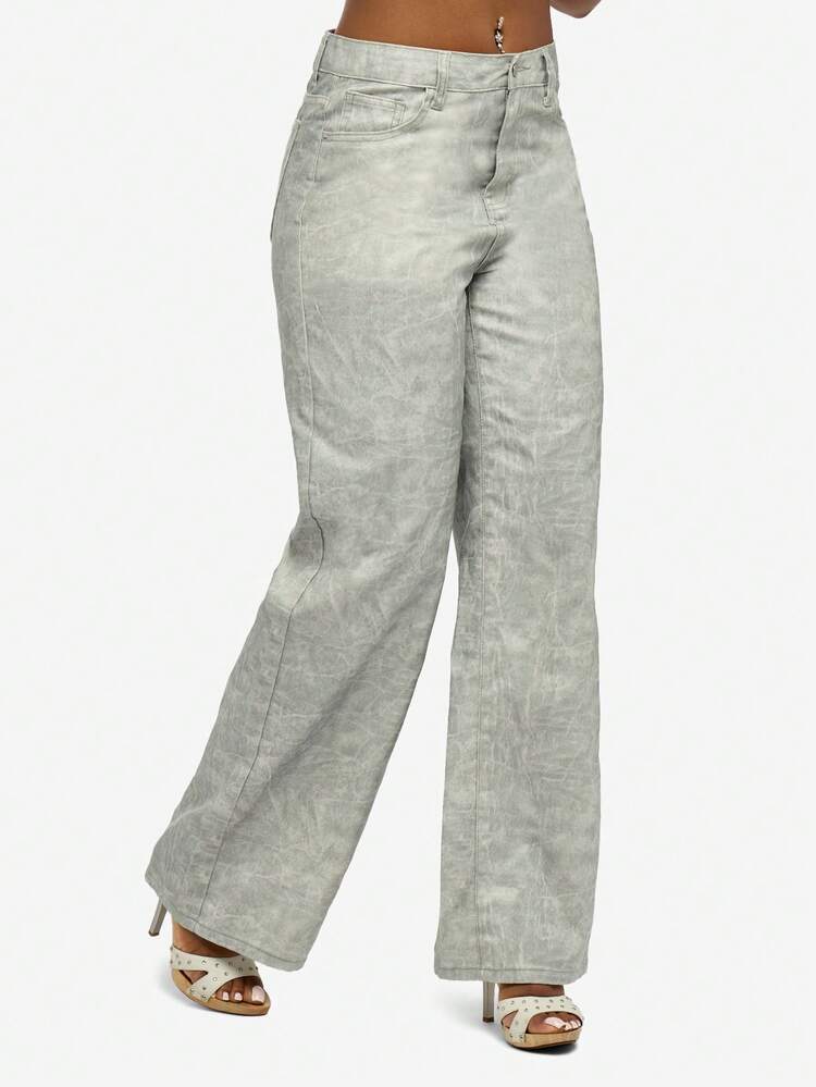 SUMWON WOMEN High Rise Wide Leg Acid Wash Jeans