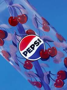 PEPSI X SHEIN 1 件 500ml/17.6oz 樱桃杯带吸管清洁刷（无盖），耐热耐寒，适用于牛奶、果汁等