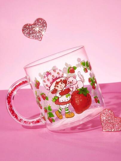Strawberry Shortcake X SHEIN 1 Pc, 17.9oz/530ml A Borosilicate Glass Mug With A Cute Cartoon Print And Shiny Handle. It's Heat-Resistant And Cold-Resistant, Suitable For Milk, Juice, Coffee, And More.,Gift Ideas