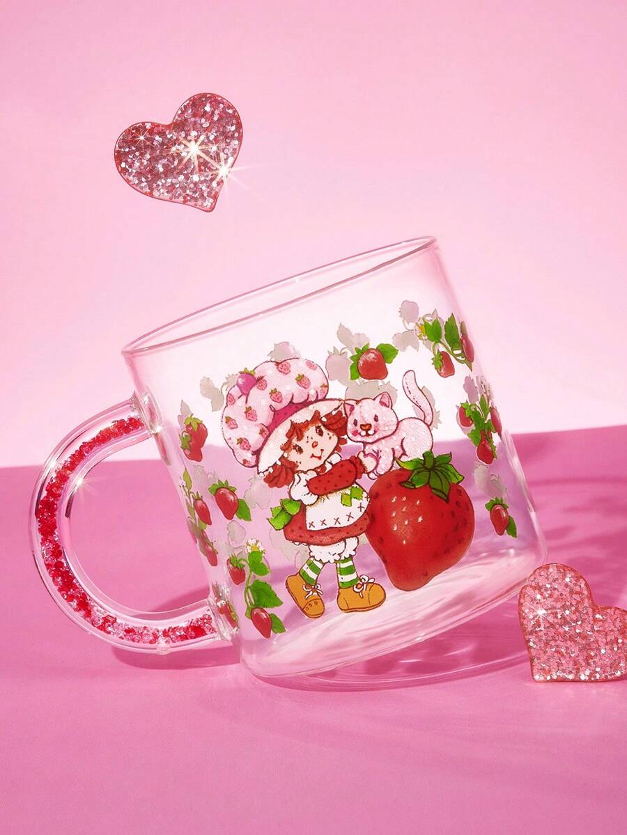 Strawberry Shortcake X SHEIN 1 个 18.6 盎司/550 毫升金色飞贼图案印花高硼硅玻璃杯,耐冷耐热,适用于牛奶、果汁、咖啡、 - 無色 - 查看 1