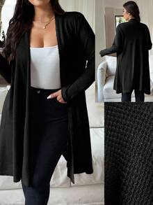 Vionelle 大码休闲度假针织开衫 - 黑色 - 查看 1