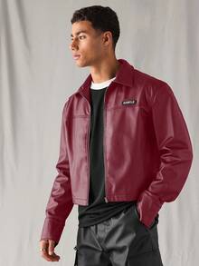 SWAVVY 男士梭织休闲日常宽松长袖拉链衬衫，适合秋冬 - 酒紅色 - 查看 4