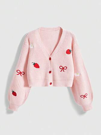 Kawaii Women's Strawberry Bow Floral Cute Cardigan
