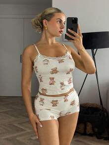 Bethéva 2pcs/Set Women Bear Print Camisole And Shorts - Multicolor - View 5