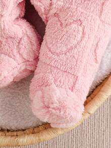 婴幼儿女童舒适纹理针织动物连帽长袖上衣和裤子睡衣套装 - 藕粉色 - 查看 8