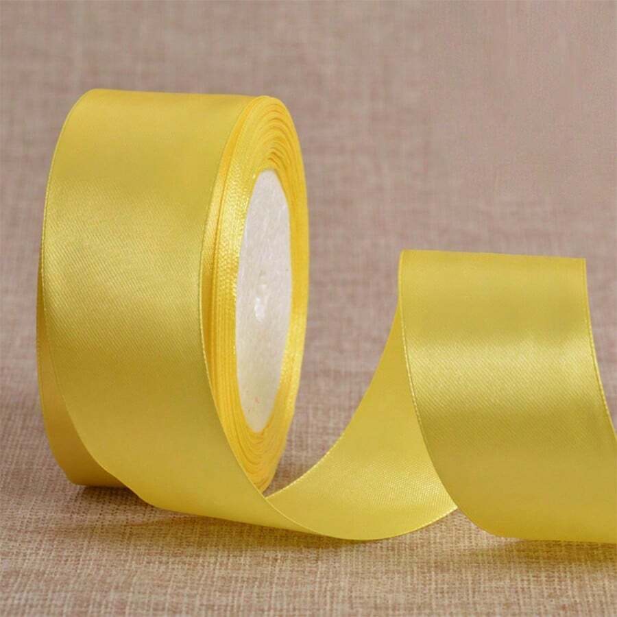 1/5 PCS Pita Pembungkus Kado Berwarna Lebar 4cm * 22m, Pita Anyaman, Pita Satin, Pita, Anyaman, Digunakan untuk Dekorasi Mawar, Pita Kemasan Kotak Kado - Kuning - View 1