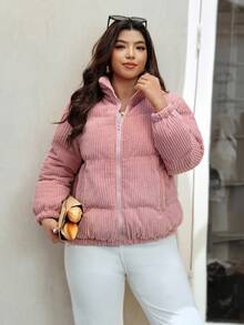 Vionelle Chaqueta informal de talla grande de unicolor, invierno - Rosa - Ver 5