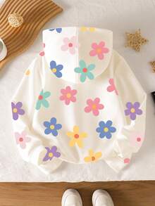 Baby Girl Casual Fashionable Versatile Sweet Floral Print Comfortable Hooded Long Sleeve Sweatshirt, Suitable For Autumn/Winter/Spring, Lightweight And Comfortable, Ideal For Autumn Wear, Fashionable Casual Outfit, Back To School, Gatherings, Outdoor Picnics, Street Photography, Campus, Holidays, Gifts Baby Sweatshirt For Girl Baby Girl Clothes Spring Fall Baby Girls Sweatshirts 2 Years Old Girl Clothes Winter