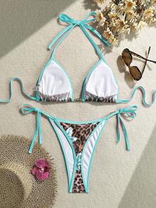 Swim SXY Áo ngực có gọng in họa tiết xe đạp nhiều màu cỡ lớn cho nữ kèm quần bikini buộc dây bên hông, bộ đồ bơi đi biển giản dị gợi cảm - Nhiều màu - Xem 7