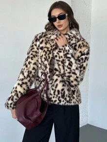 Firerie Casaco feminino de manga comprida com estampa de leopardo, lapela e forro de pele sintética. Elegante e moderno, perfeito para o dia a dia, trabalho, festas, eventos formais e ocasiões especiais, incluindo outono e inverno. Ideal para ocasiões como Ano Novo. - Multicolorido - Ver 7