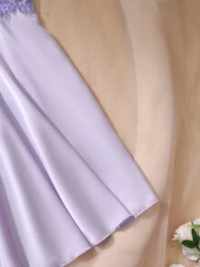 DelicateAllure Women's Lace Patchwork Ruffle Hem Satin Camisole Nightgown