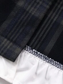 DAZY 女士优雅格子褶皱通勤连衣裙 - 藏蓝色 - 查看 10