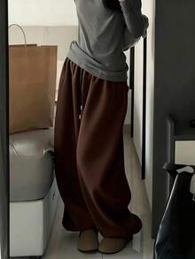 SHEIN 女式咖啡棕色和黑色抽绳松紧腰宽松口袋慢跑裤