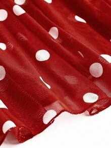 Velvienne 大码女式波点印花V领中袖鱼尾下摆修身优雅连衣裙 - 紅色 - 查看 3