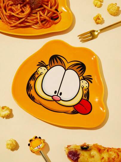 GARFIELD | SHEIN Cute Cartoon Cat Pattern Plate, Microwave & Dishwasher Friendly, Suitable For Cakes, Fruits, Burgers Etc.