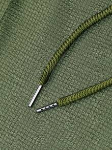 Manfinity Homme Bộ đồ thể thao nam dáng rộng có khóa kéo 1/4 và quần nỉ cạp rút dây, phối màu kaki, bộ đồ nam, bộ đồ chạy bộ nam, trang phục sân bay nam, bộ đồ thời trang thường ngày nam, quần áo mùa thu - xanh quân đội - Xem 5