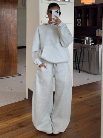 Muchica Women's Autumn/Winter Thermal Lined Hoodie And Relaxed Fit Sweatpants Set For Going Out Outfits, Back To School, Streetwear