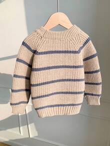 SHEIN 男女通用婴儿可爱条纹长袖毛衣，休闲百搭，适合秋冬季 - 彩色 - 查看 5