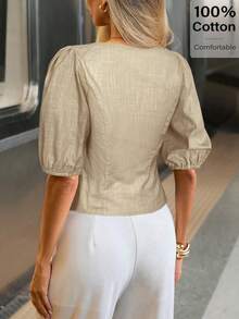 Siren Gaze Bluză la modă pentru femei, culoare solidă, cu guler inimă, mâneci bufante, 2025. Ideală pentru zilele la plajă, naveta, zilele de naștere și întâlniri. Potrivită atât pentru vară, cât și pentru începutul toamnei.