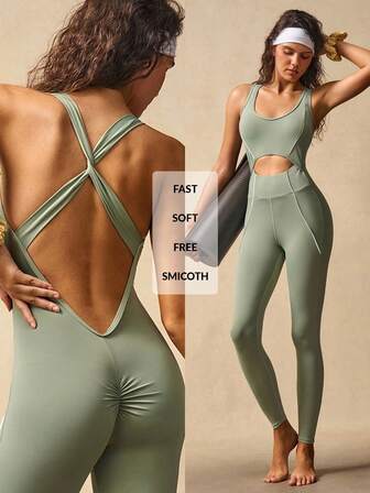 VARSITIE Rund halsringning, ärmlös, ihålig, figurnära jumpsuit i färgblock för kvinnor