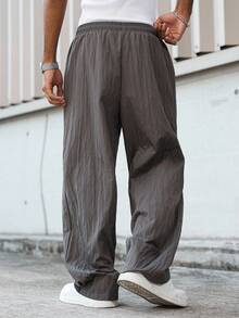 Manfinity EMRG Men's Loose Wide Leg Casual Pants, Versatile For Streetwear, Casual Daily Wear, Weekend Outings, Music Festivals, Social Gatherings. This Pant Is An Essential Versatile Piece In A Man's Wardrobe, Making It A Great Gift For A Boyfriend Or Husband. Japanese Oversized Wide Leg Loose Pants, Old Money Style, Fall - Grey - View 2