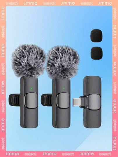 JMMO Micrô cài áo không dây chuyên nghiệp - Thiết kế USB-C nhỏ gọn cho điện thoại thông minh và máy tính xách tay, lý tưởng để quay video, phát trực tiếp, phỏng vấn và quay vlog, bao gồm pin sạc, Micrô ghi âm | Micrô cài áo nhỏ gọn | Kính chắn gió bằng bọt màu be, Hệ thống micrô cài áo mini không dây