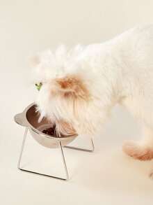 PETSIN 1pc Stainless Steel Cat Ear Shaped Elevated Pet Bowl, Universal For Cats & Dogs, Easy To Clean, Shatter-Resistant, Protects Pet Neck, Food Bowl - Silver - View 7