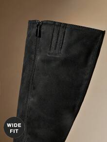 SHUZIA Wide Calf Women's 2.25" Slanted Kitten Heel & Pointed Toe Fabric Suede Black Sleek Knee-High Boots– Designer-Inspired Elegance That Elevates Any Outfit With A Sophisticated, Chic Touch