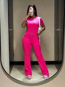 Slaydiva 2 件套女士休闲圆领短袖上衣和裤子