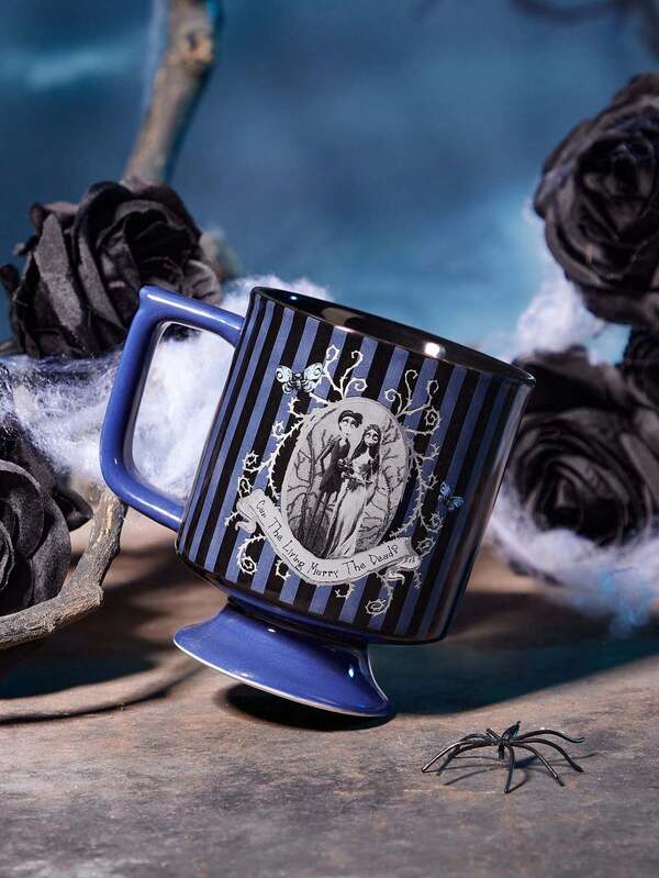 Corpse Bride X SHEIN 1pc 10.14oz/300ml Cartoon Figure Graphic Ceramic Mug, Microwave & Dishwasher , Suitable For Water, Milk, Juice, Coffee, Gothic, Love, Victorian Era, Goth