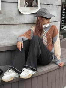 DAZY 青少年女孩松紧腰荷叶边下摆阔腿宽松休闲裤