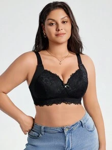 SHEIN 1 Áo ngực không dây ren chắp vá cỡ lớn, nâng ngực - màu đen - Xem 6
