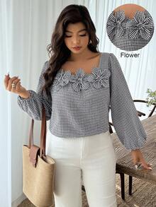 Weeklong Áo sơ mi dài tay họa tiết hoa 3D cỡ lớn - Đen và trắng - Xem 1