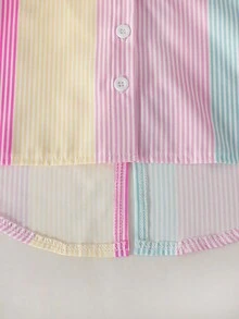 Elladie kids Toddler Girls' Casual Pink, Blue & Yellow Striped Shirt With 3D Bowknot, Long Sleeve Button Up, Suitable For Sweet Girls To Pair With Jeans In Autumn - Multicolor - View 4