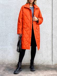 EURMUSE Abrigos de invierno de mujer con relleno, bolsillo y detalles de botones en unicolor - Rosa coral - Ver 1