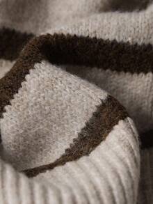 Franclia 女式蕾丝领条纹插肩袖套头针织毛衣，复古风格，加大码 - 卡其色 - 查看 7