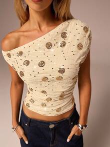 Avantive 秋季/冬季/返校季/乡村音乐会/女士音乐会/外出/生日/万圣节服装/休闲/千禧年/2000年代/90年代/性感/西部牛仔女装/波西米亚风/乡村/夜店/办公室/鸡尾酒会/复古/紧身/锐舞节/趣味/优雅/老钱/街头服饰/度假/乡村音乐会/工作/端庄/国庆新年派对外出上衣时尚女式亮片上衣/基础款/毕业/万圣节/抹胸/亮片上衣 - 杏色 - 查看 5