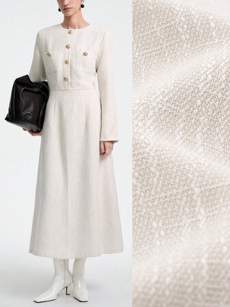 Aalyst Damen Lässig Minimalistisches Rundhals Strukturierter Stoff Langarm A-Linie Langes Kleid, geeignet für Ausflüge, Dates, Studentenveranstaltungen, Herbst/Winter