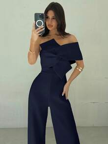 Firerie 3D 扭纹设计无袖连体裤，优雅简约，适合日常通勤、音乐节、返校、度假、办公室、机场，全白，春夏秋冬 - 藏蓝色 - 查看 6