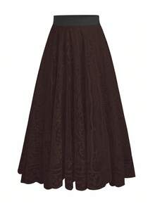Franclia Plus Size Solid Color Elegant Summer Skirt, Western Elegant Long Bohemian Skirt - Brown - View 5