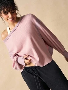 VARSIVA 女式健身上衣撞色拼接镂空后背长袖运动T恤 - 彩色 - 查看 6