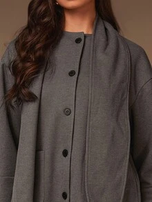 Athîral 女士休闲前扣夹克，适合通勤和日常穿着，秋季 - 灰色 - 查看 5